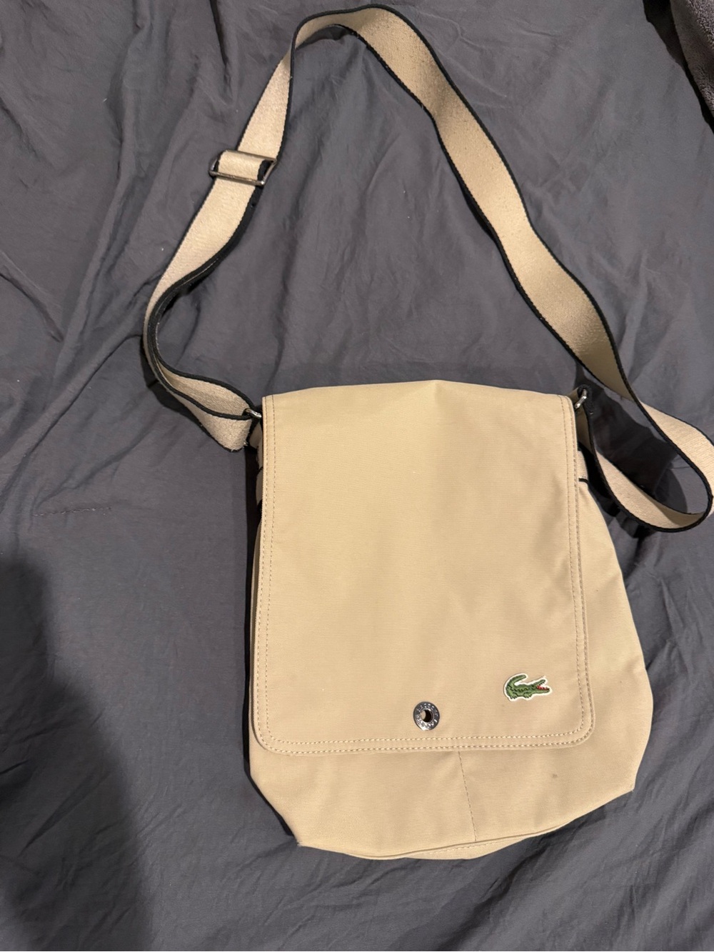 Lacoste Khaki Canvas Messenger Bag with Green Logo